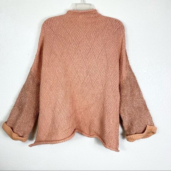 Free People Cuddle Up Peachy Pink Oversized Chunky Knit Mockneck Sweater - Picture 6 of 8